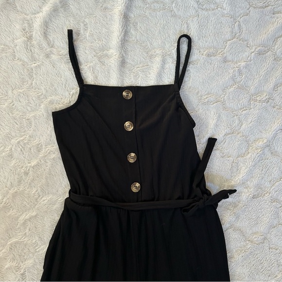 Eye Candy - Black Wide Leg Ribbed Fabric Button Detail Jumper Jumpsuit - Medium - Picture 3 of 12